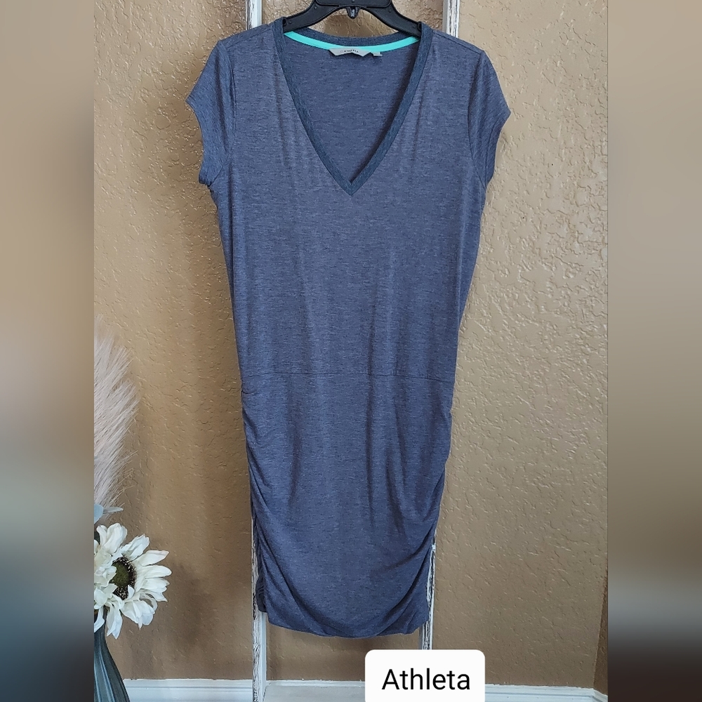 CLEARANCE!!! Athleta V-neck Scrunch Rouched Blue Dress Size MP